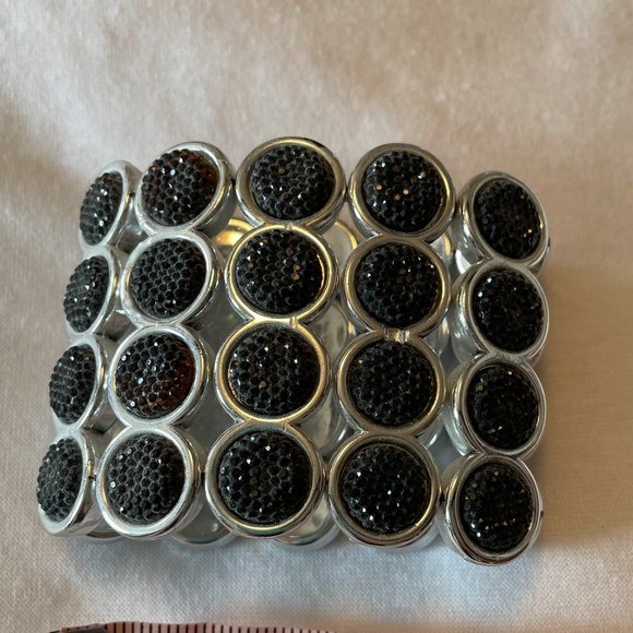 Black Cut Crystal & Silver Tone Dressy Wide Bracelet - Picture 2 of 5